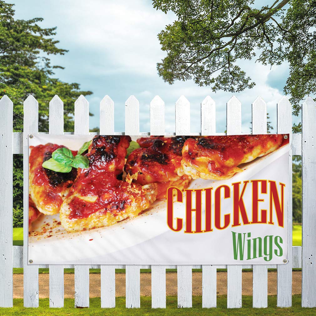 Custom Vinyl Banner for Chicken Wings Restaurant - Weatherproof Outdoor Advertising Sign with 10 Grommets (60x144 Inches) - Perfect for Food Trucks, Yard Sales & Industrial Business Promotion