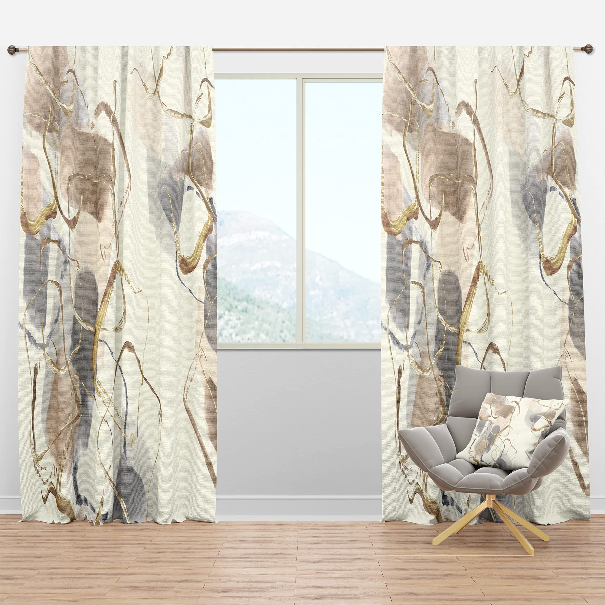 DesignQ Blackout Curtains 'Gold Glam Squares V' - Thermal Insulated Single Panel (52x95 inches) for Bedroom & Living Room - Noise Reducing & Energy Saving Window Drapes - Perfect for Home Theater, Nursery & Light Sleepers