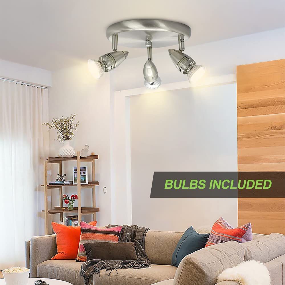 Depuley 3-Light Adjustable LED Ceiling Track Lighting System with GU10 Bulbs - Warm White Nickel Steel Finish for Living Room, Kitchen & Retail Spaces