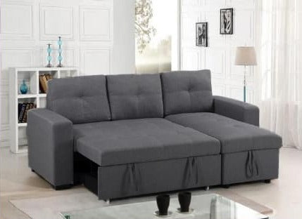 Reversible Grey Fabric Sleeper Sectional Sofa with Storage Chaise - Perfect for Small Spaces, Guest Rooms & Cozy Living Rooms