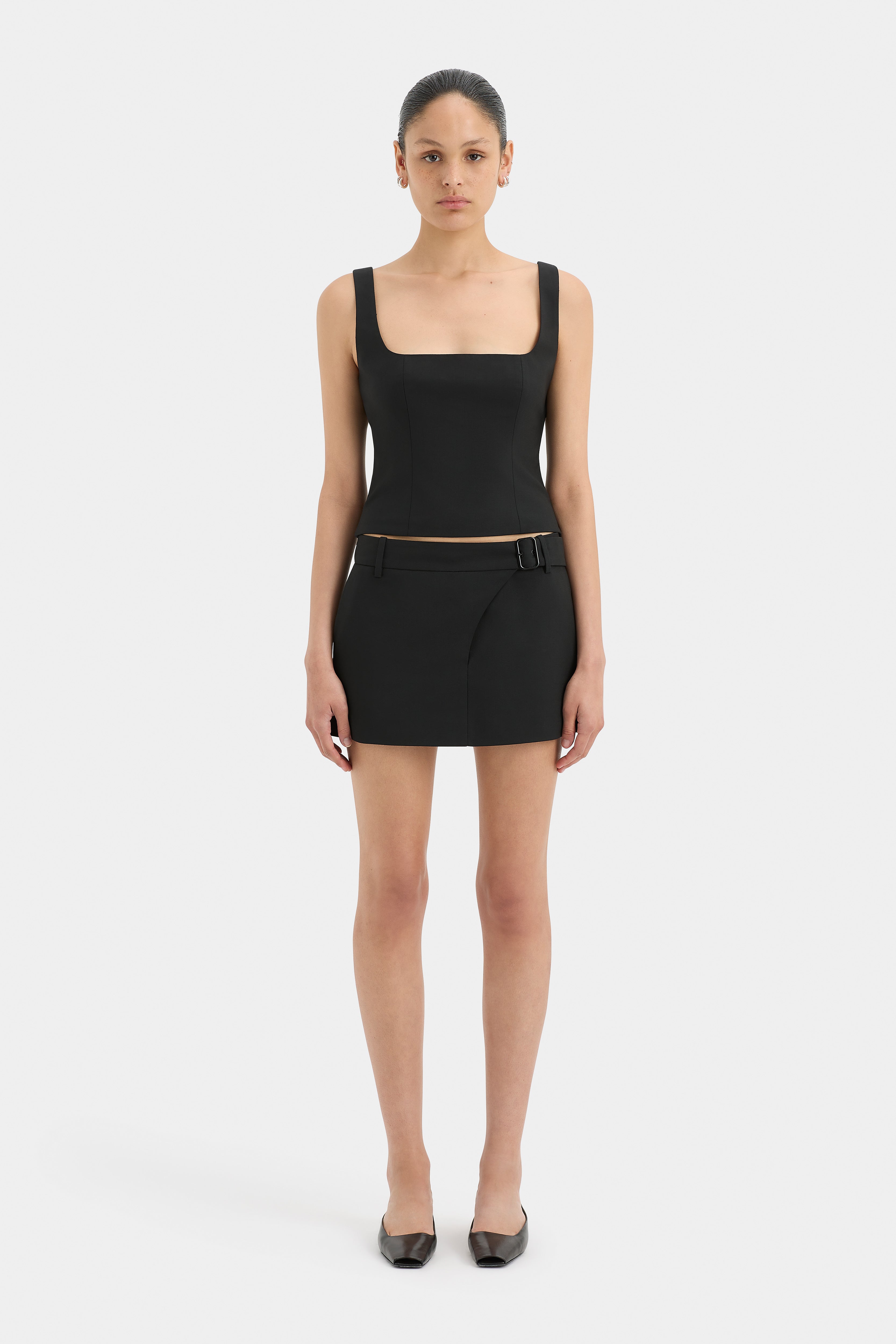 Leonardo Belted Mini Skirt for Women - High Waist Stretch Denim A-Line Skirt | Perfect for Casual Outfits, Date Nights & Office Wear