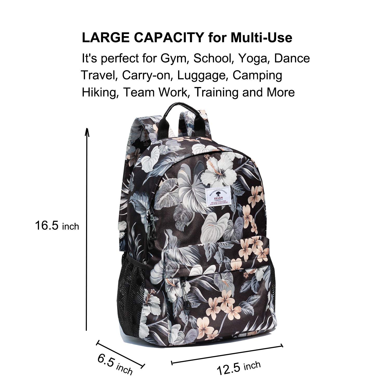 Floral Leaf Waterproof Travel Backpack - Lightweight Gym Hiking Backpack for Women & Men - Perfect for Yoga, Beach, Shopping & Outdoor Adventures