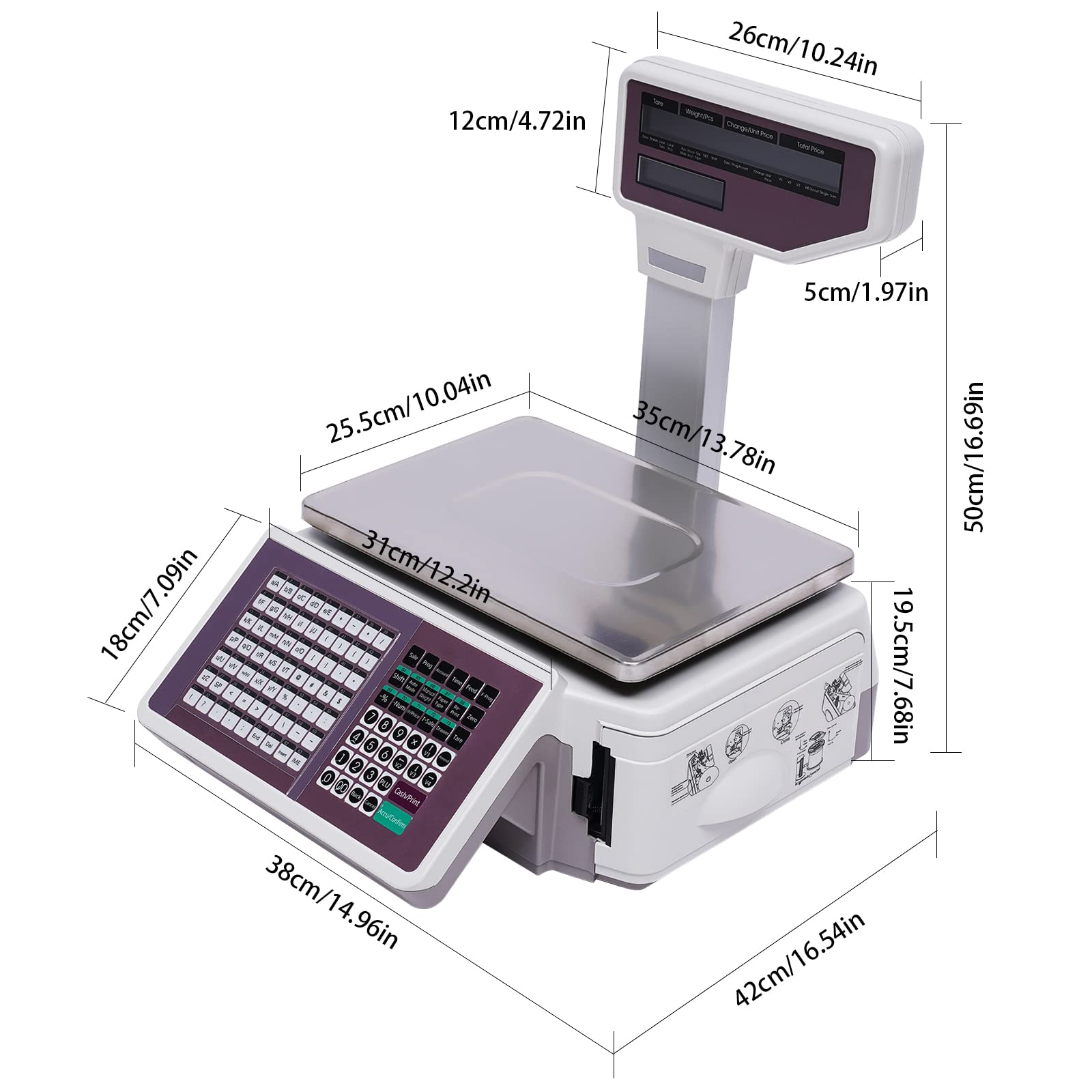 Commercial Price Computing Scale with Thermal Label Printer - 66lb Capacity, Pole Display & Mobile App for Supermarkets, Retail Stores, and Farmers Markets | Perfect for Checkout Counters, Inventory Management, and Shipping Departments