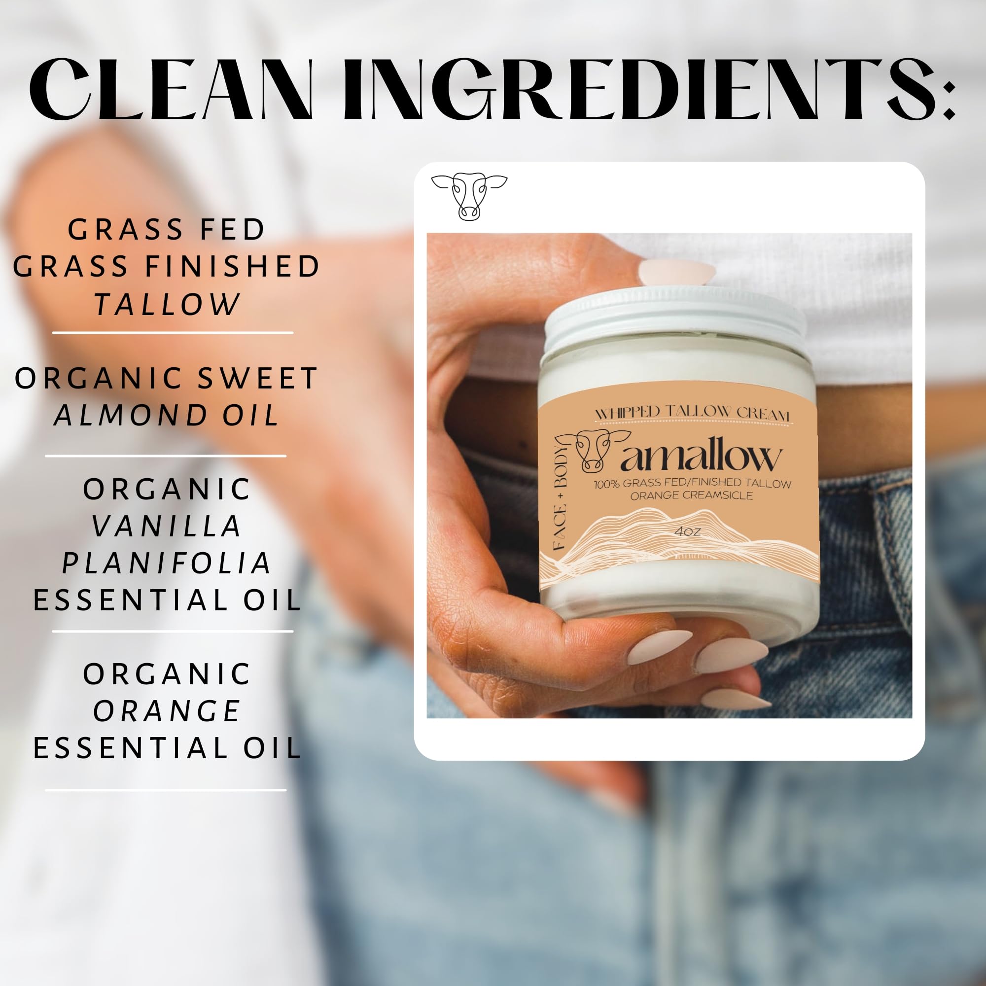 100% Grass-Fed Beef Tallow Skincare Set - Unscented & Scented Whipped Moisturizer for Face & Body - 4oz All-Natural Lotion - Perfect for Dry Skin, Eczema & Sensitive Skin Care Routine