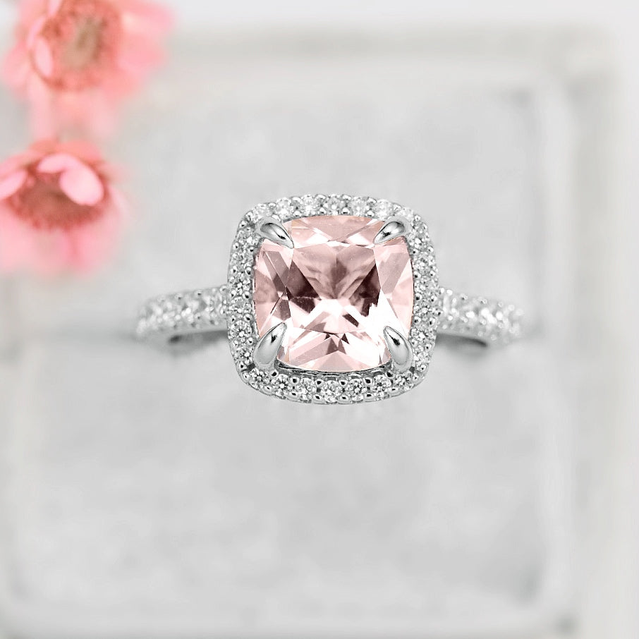 Belle Morganite Ring Sterling Silver - Elegant Pink Morganite Engagement Ring for Women, Dainty Rose Gold Plated Wedding Band, Perfect for Valentine's Day Gift & Anniversary Jewelry