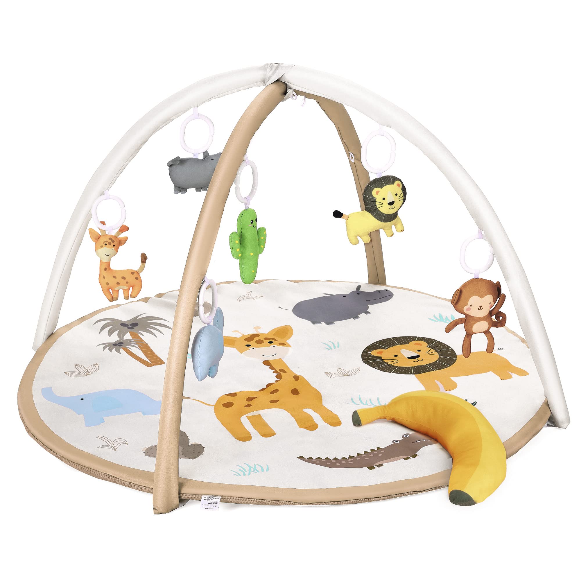 7 in 1 Baby Play Mat with 6 Detachable Toys & Banana Pillow - Tummy Time Activity Gym for Infant Sensory Development (0-36 Months) | Perfect Newborn Gift for Boys & Girls | Great for Nursery, Daycare & Playtime