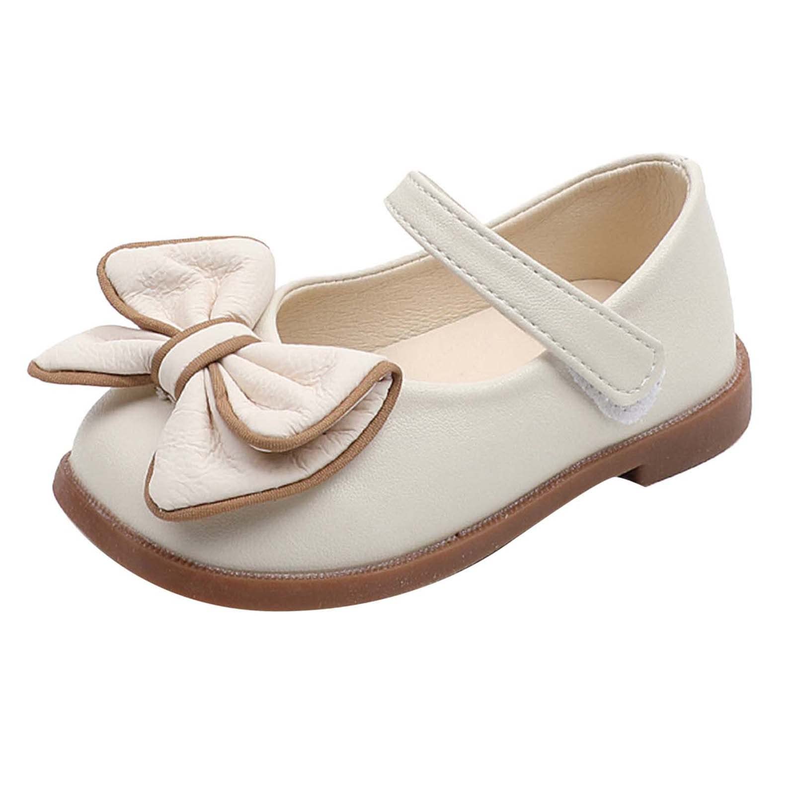 EnJoCho Girls' Ballet Flats with Bow - Soft Artificial Leather Princess Shoes for Toddlers (Beige, Size 2.5 Years) - Perfect for Dance Class, Playtime & Special Occasions