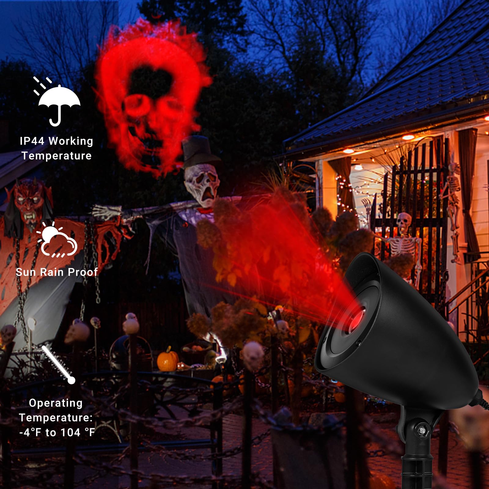 Red Skull Halloween Projector Lights - Waterproof LED Outdoor & Indoor Decor for Party, Yard, Garden, Landscape - Perfect for Spooky Halloween Nights & Holiday Celebrations