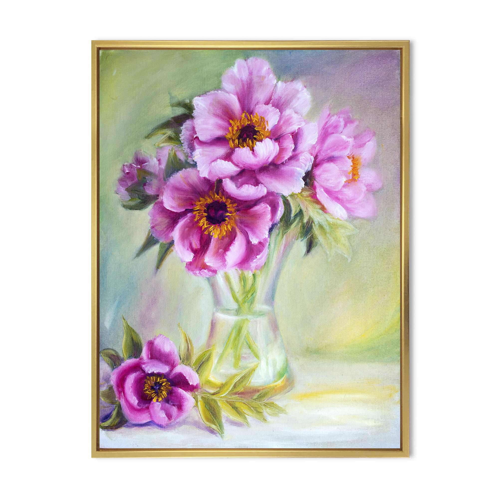 Peonies in Vase Still Life Oil Painting - Traditional Framed Canvas Wall Art Print for Living Room, Bedroom & Office Decor