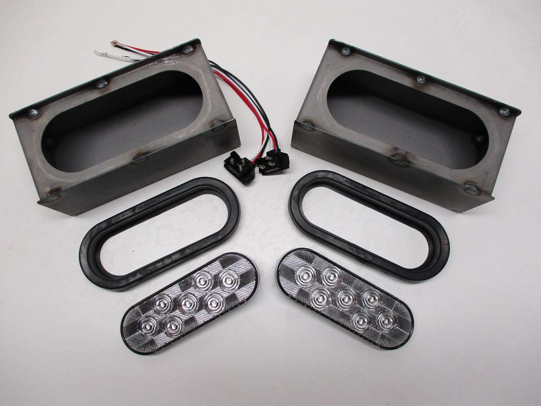6 Inch Clear Red LED Brake Stop Turn Tail Lights - Steel Oval Mounting Boxes for Trucks, Trailers & Motorcycles - Durable Waterproof Vehicle Lighting for Safe Night Driving