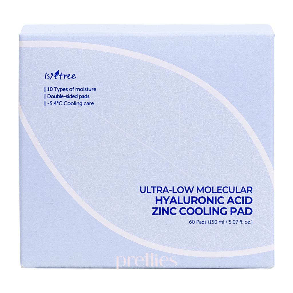 ISNTREE Ultra Low Molecular Hyaluronic Acid Zinc Cooling Facial Pads 150ml (60 Count) - Hydrating & Soothing Skincare for Dry, Sensitive Skin - Perfect for Post-Workout, Travel & Daily Skincare Routine