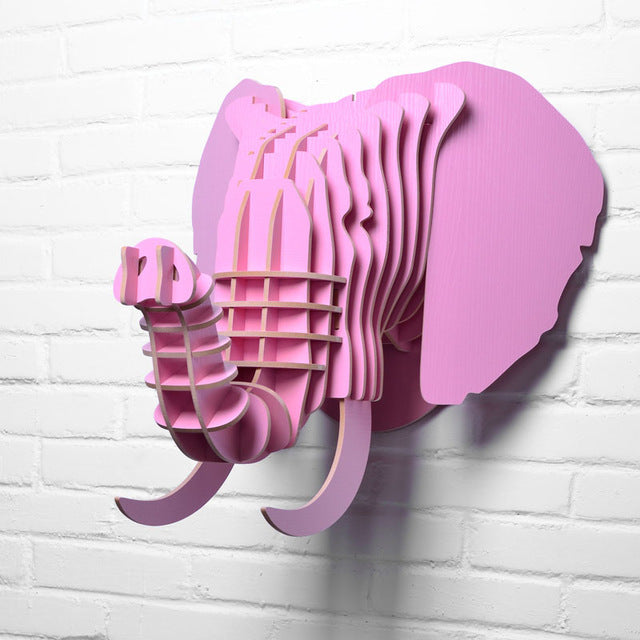 Premium 5mm Wooden Elephant Head Wall Hanging Sculpture - Handcrafted Animal Decor for Living Room, Bedroom & Office - WD012
