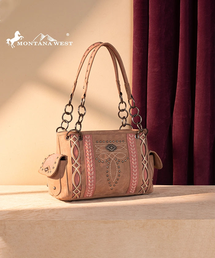 Montana West Southwestern Diamond Cross Stitch Concealed Carry Satchel Purse for Women - Stylish Leather Handbag with Hidden Gun Pocket for Everyday Carry & Outdoor Adventures