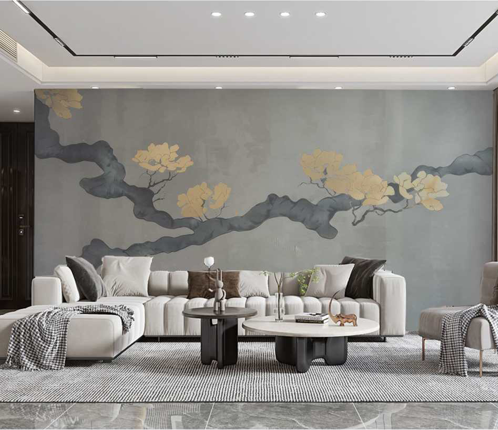 Grey Gold Tree Trunk Wallpaper Murals - Stunning Nature-Inspired Design for Living Room & Bedroom Decor