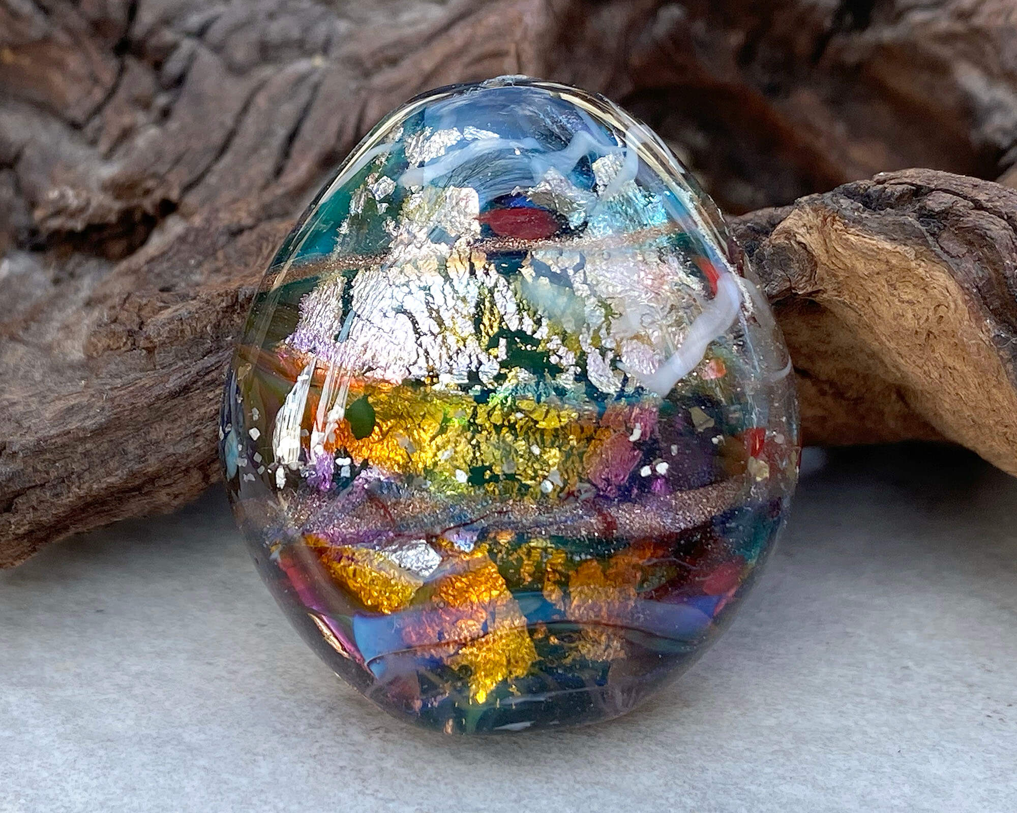 Blue Rainbow Bollywood Lampwork Focal Bead SRA - Handmade Glass Bead for Jewelry Making, DIY Crafts & Boho Accessories - Perfect for Necklaces, Bracelets & Home Decor