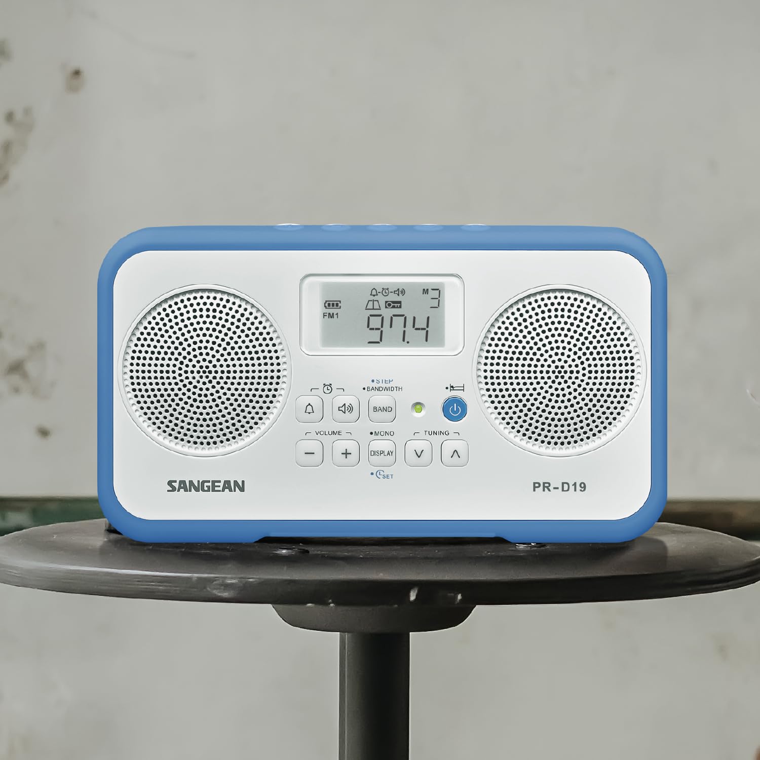 Sangean PR-D19BU FM/AM Digital Portable Radio with Stereo Sound & Protective Bumper - White/Blue - Perfect for Emergency, Outdoor, Home & Office Use