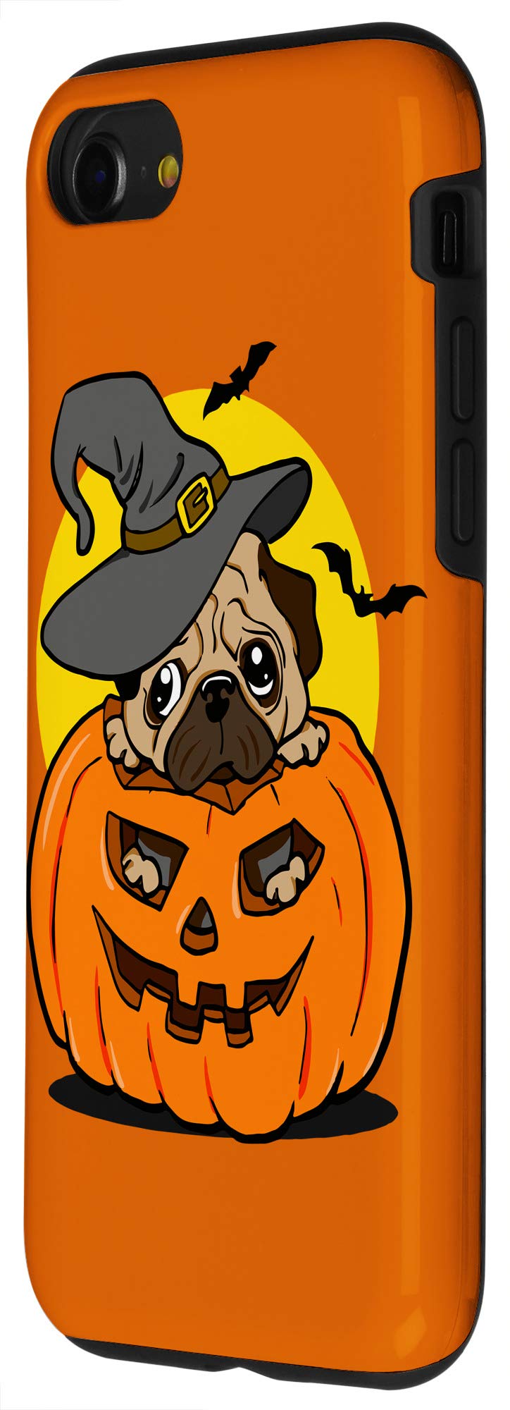 iPhone SE (2020)/7/8 Halloween Pug Dog Phone Case - Cute Pumpkin & Bats Design Orange Protective Cover for Fall Season & Holiday Gifts