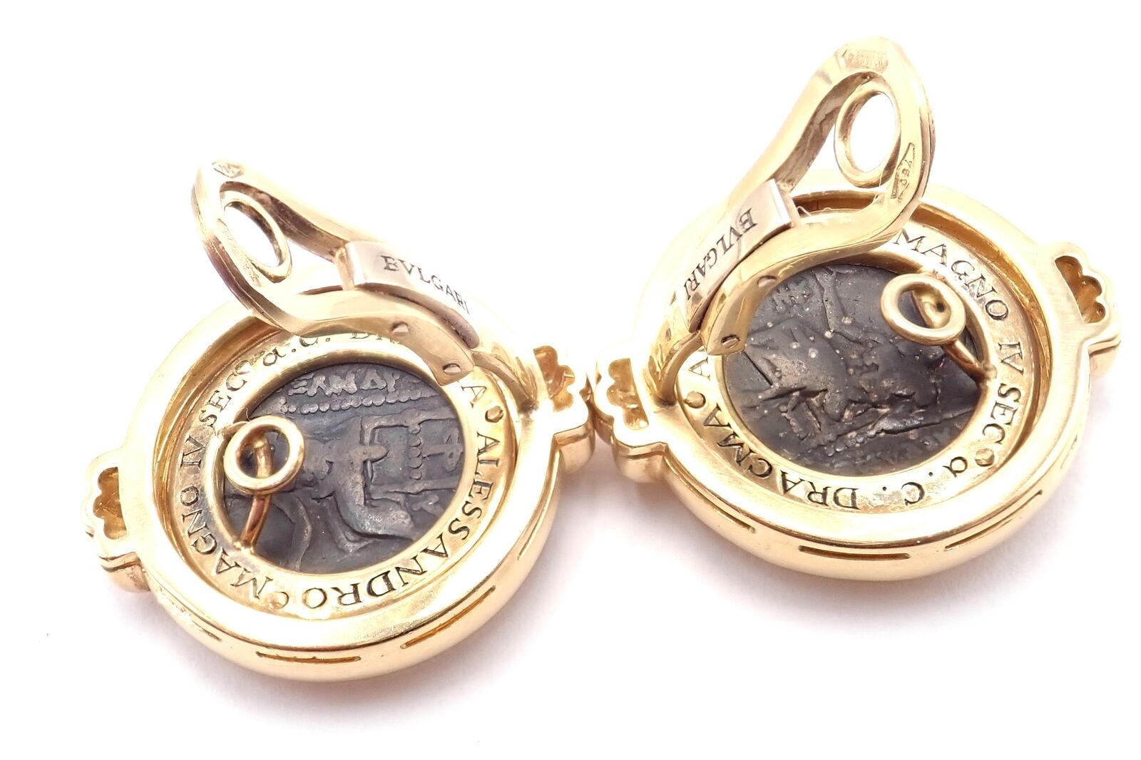 Vintage Bulgari Bvlgari 18k Yellow Gold Alexander The Great Coin Moneta Earrings - Luxury Collectible Jewelry for Special Occasions & Gifts