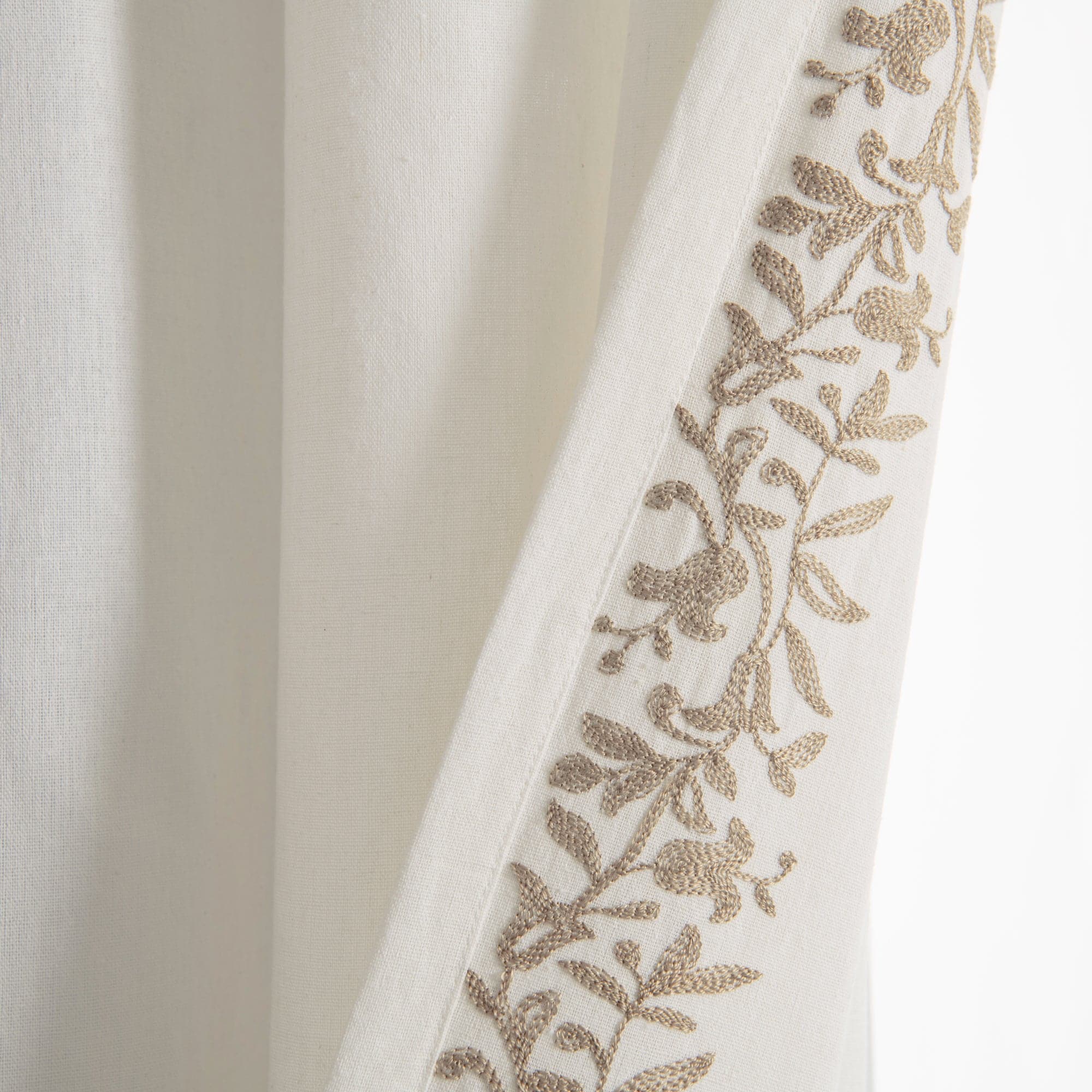 Luxury Modern Floral Linen-Like Embroidered Border Window Curtain Panel - Elegant Home Decor for Living Room & Bedroom
