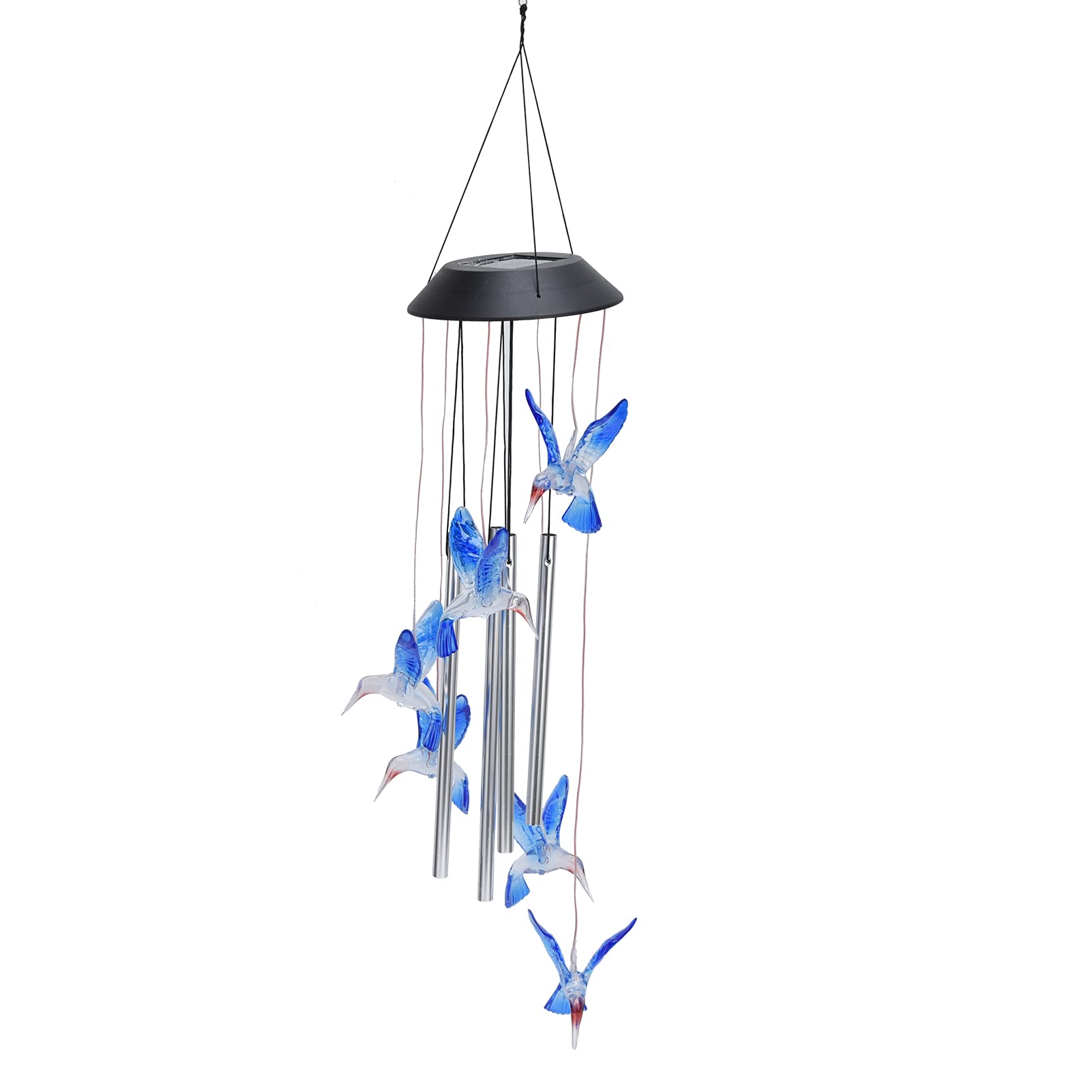 Solar LED Wind Chime with Colorful Hummingbird Lights - Waterproof, Energy Saving, Wireless Outdoor Garden Decor for Patio, Lawn & Backyard Lighting