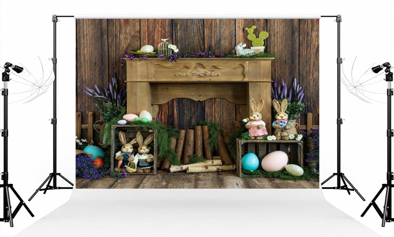 8×8ft (2.5×2.5m) Easter Photo Backdrop - Wooden Board with Candlestick, Garden Rabbit, Bunny & Carrot Decor - Photography Background for Easter Party, Studio Props, Spring Celebration Decorations