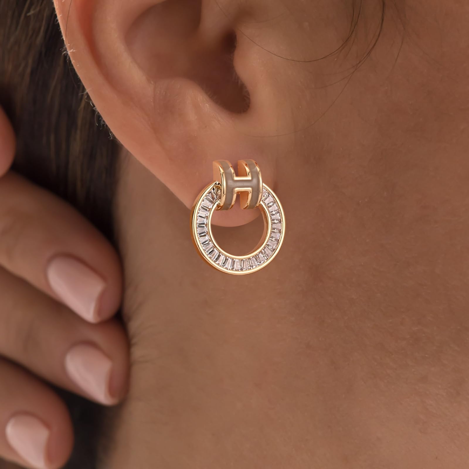 14K Gold Stud Earrings for Women - Enamel H-Shaped Earrings | Elegant Birthday Gifts for Her | Perfect for Everyday Wear, Date Nights & Special Occasions