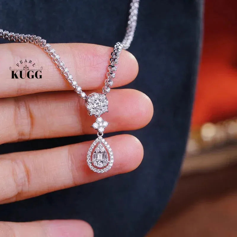 18K White Gold Diamond Necklace for Women - 3.0 Carat Real Natural Diamond Drop Pendant Wedding Jewelry | Elegant Luxury Gift for Anniversary, Engagement & Special Occasions