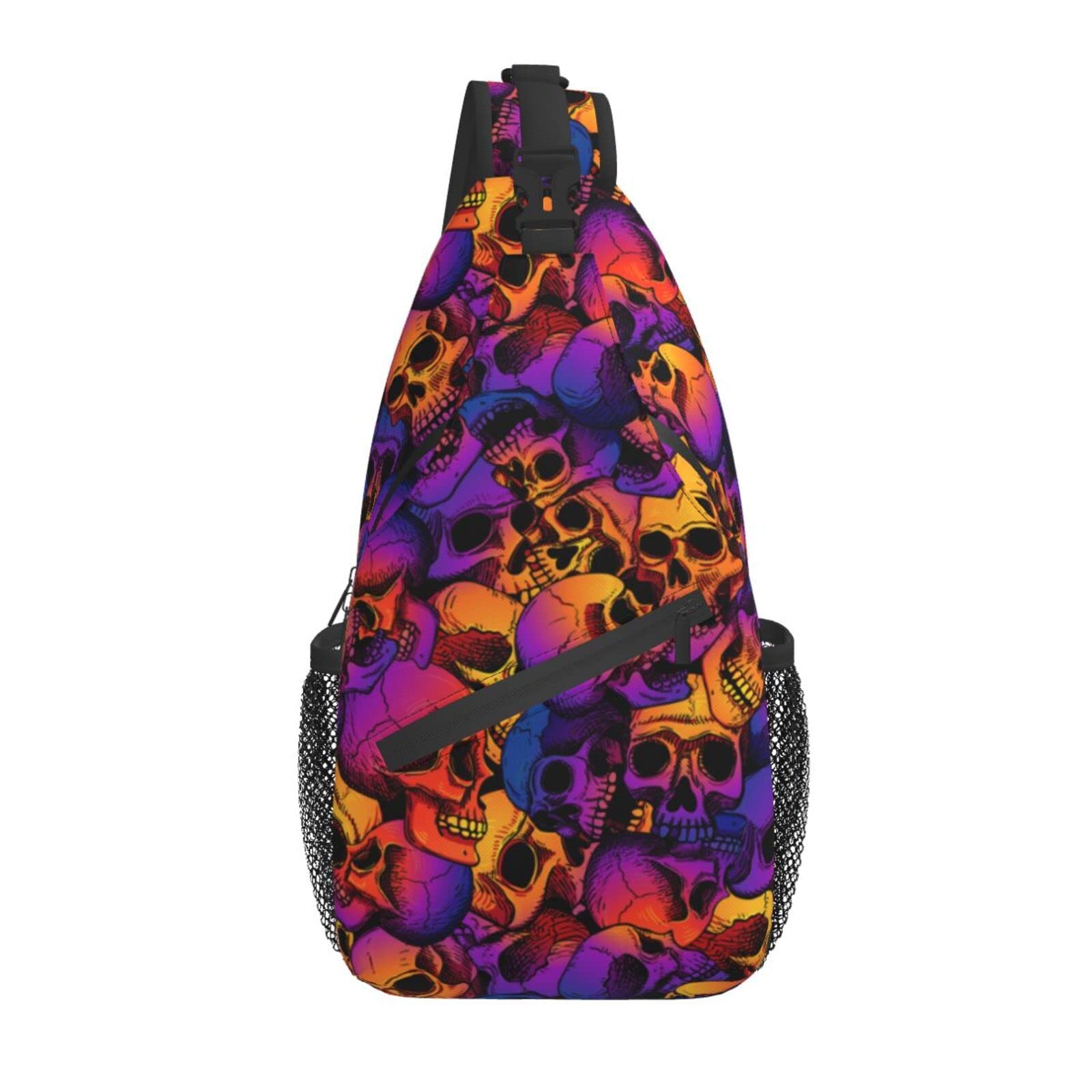 Stylish Purple Skull Crossbody Sling Bag for Women & Men - Lightweight Shoulder Backpack for Hiking, Travel, Cycling & Outdoor Activities | Perfect Daypack, Casual One-Strap Pack & Chest Bag Purse