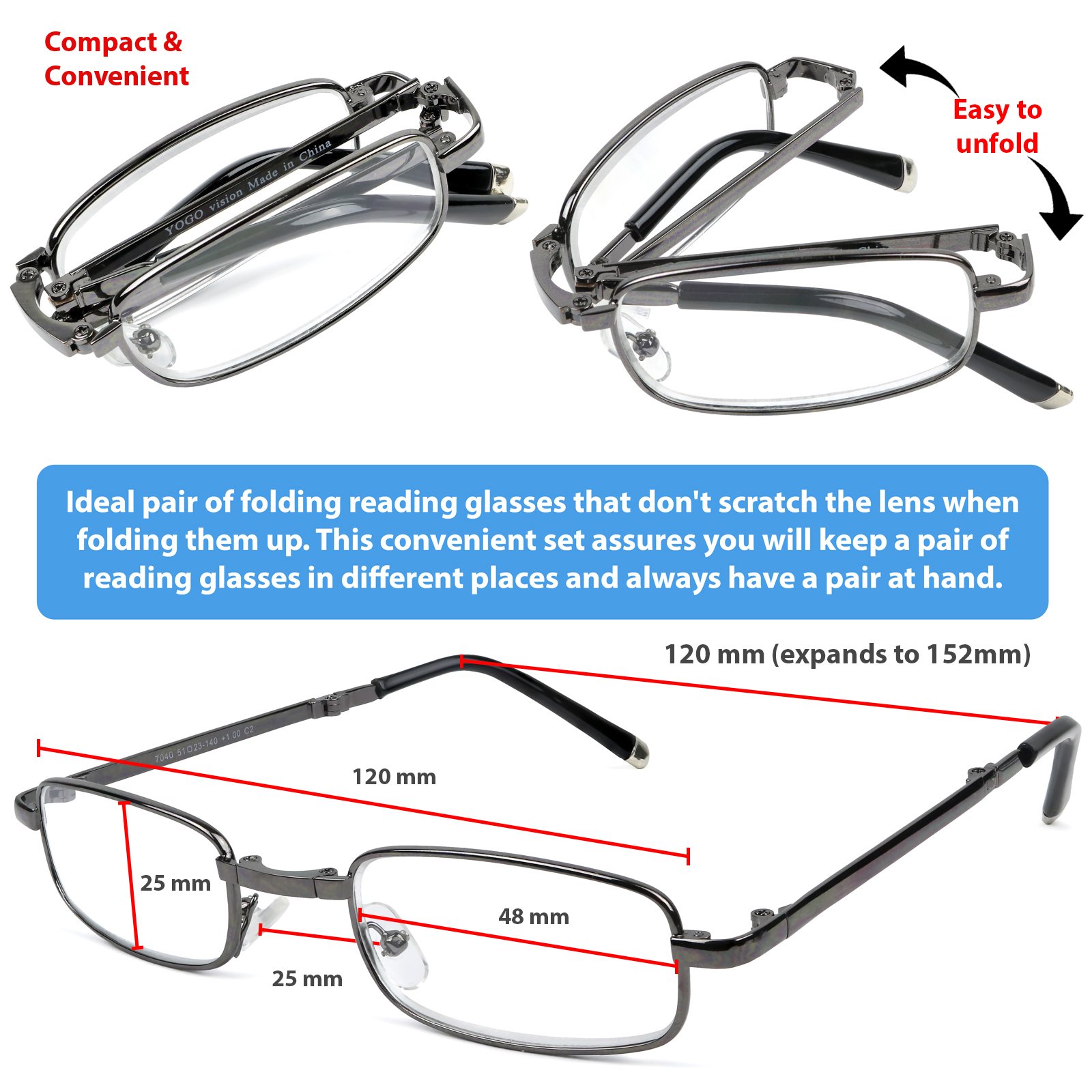 Folding Reading Glasses for Men & Women - 2 Pack with Leather Case | Stylish & Portable Readers for Office, Travel & Daily Use