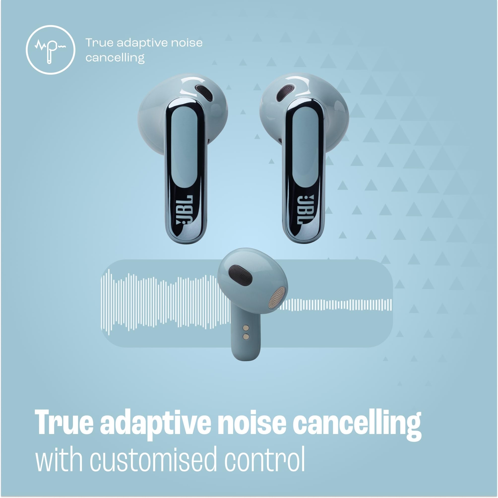 JBL Live Flex 3 Wireless Bluetooth Earbuds - 50H Battery, True Adaptive Noise Cancelling, Hi-Res Audio, IP54 Waterproof, Open-Back Stick Design (Blue) | Perfect for Gym, Commuting & Travel