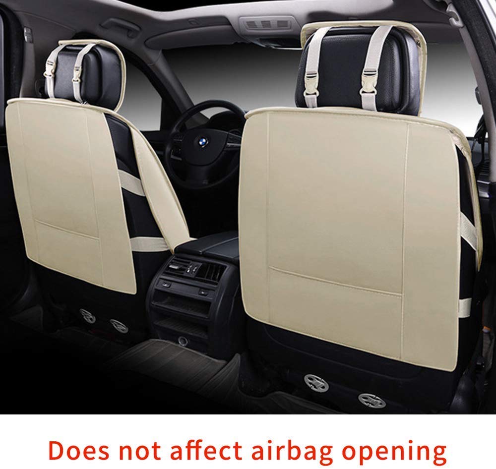 Premium PU Leather Car Seat Covers for Jaguar XJ XE XF - 5-Piece Set with Comfort Cushion & Needlework Design (Black/White) | Front Seat Protectors for Luxury Sedans | Perfect for Daily Commute & Road Trips