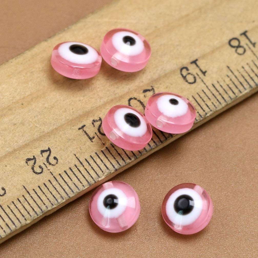 PRETYZOOM 100pcs Round Evil Eye Handmade Glass Lampwork Beads - Charms Spacer Beads for DIY Bracelets & Necklaces - Jewelry Making Supplies in Light Pink - Perfect for Boho Style & Protection Jewelry Crafts