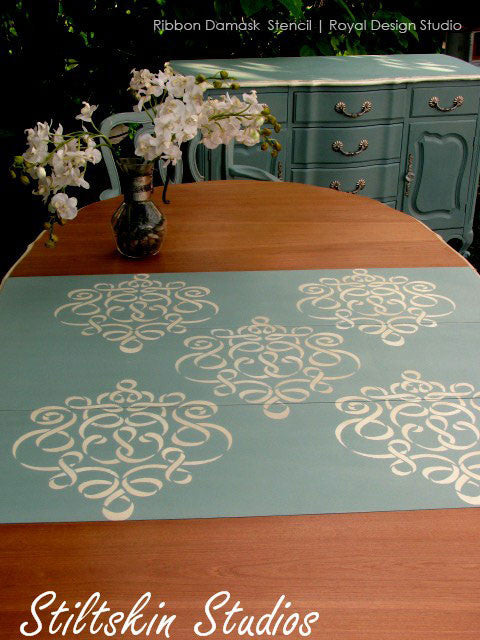 Damask Ribbon Furniture Stencil - Reusable DIY Painting Template for Wood, Walls & Fabric - Perfect for Home Decor, Crafts & Upcycling Projects
