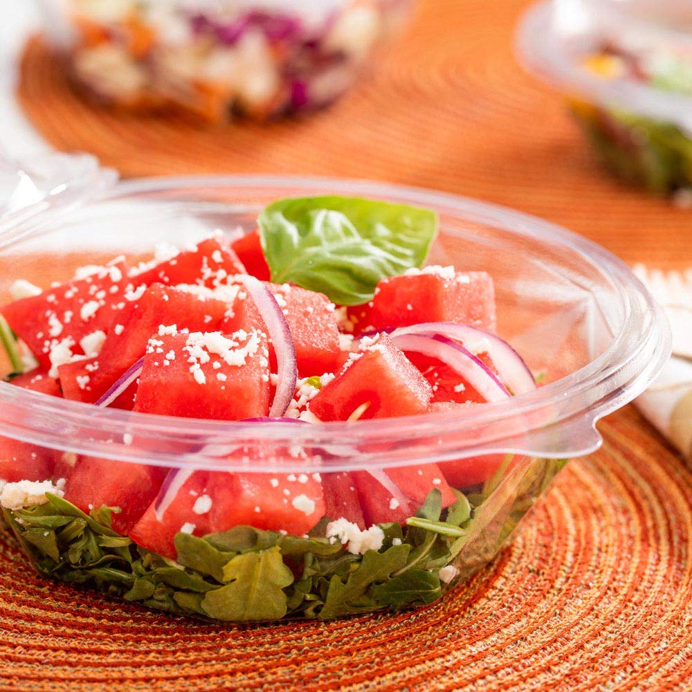 Restaurantware Basic Nature 24oz Disposable Plastic Containers - 500 Clear PLA Salad Bowls for Takeout & Delivery | Eco-Friendly Food Storage for Restaurants, Catering & Meal Prep