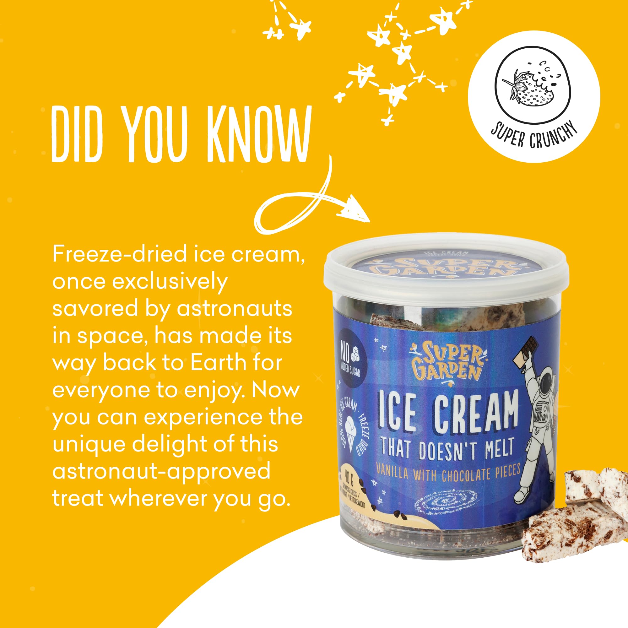 Freeze Dried Ice Cream Vanilla with Chocolate Chunks - No Melting, Crunchy & Creamy Astronaut Food Snack - Perfect for Birthday Parties, Camping, Hiking & Space-Themed Events - 1.41oz Dessert Treat for Kids & Adults