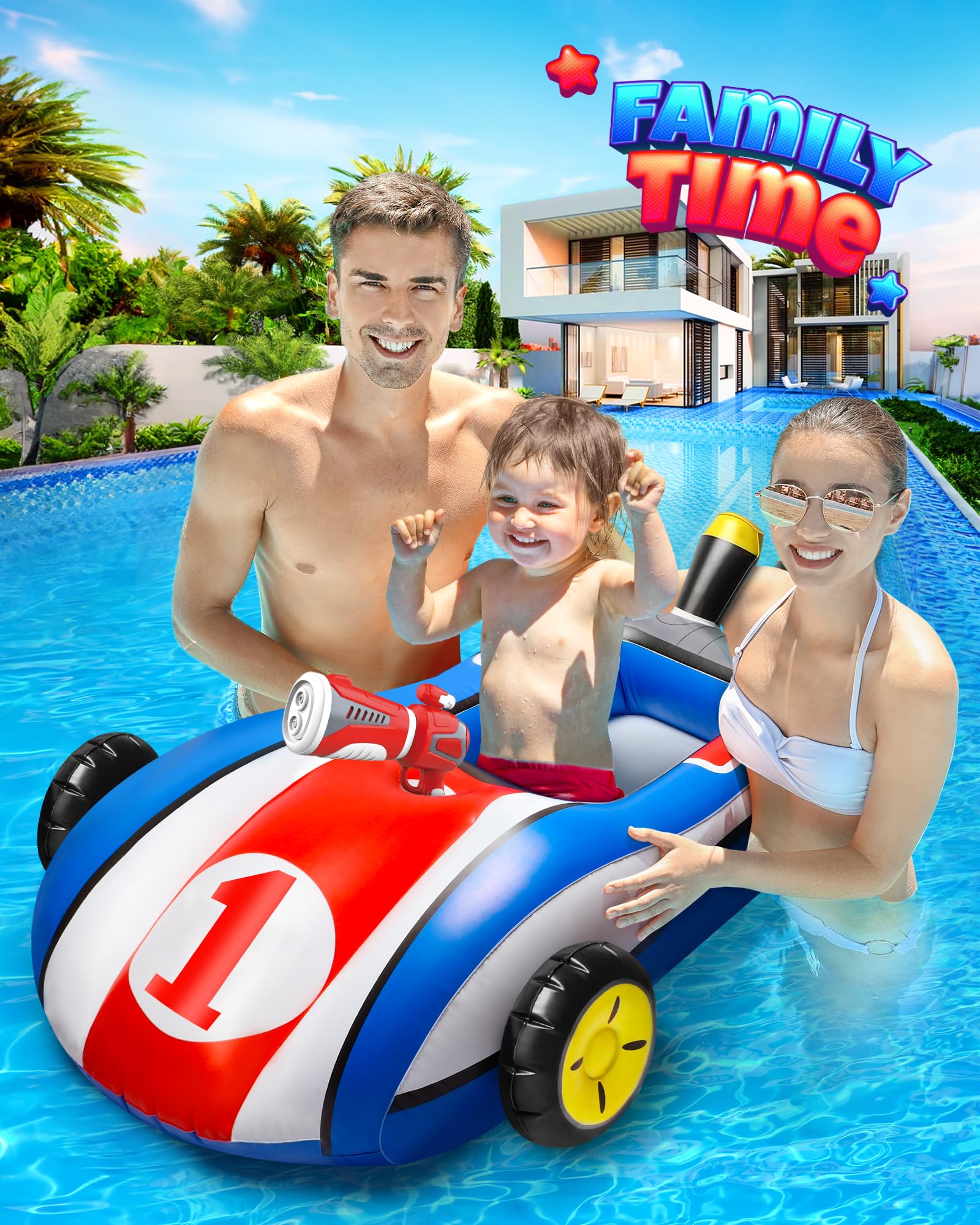 **HopeRock Inflatable Pool Floats with Water Gun for Kids Ages 3-8 - Ride-On Pool Toys for Toddlers, Boys & Girls - Fun Summer Outdoor Water Games for Pools, Lakes & Beaches**
