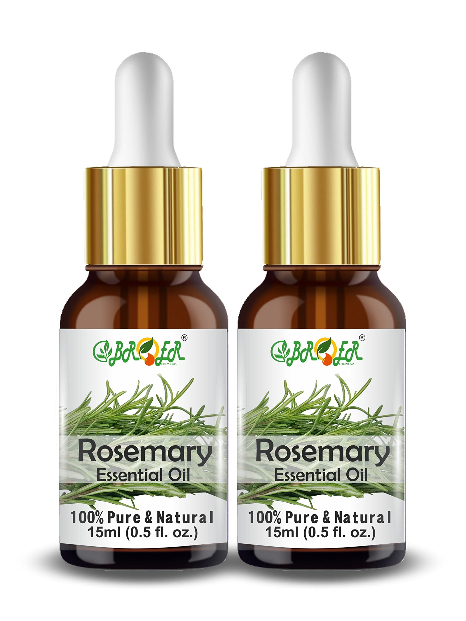 BROER 100% Pure Rosemary Essential Oil for Hair Growth & Skin Moisturizing - Natural, Undiluted, Refreshing Aromatherapy Oil (2-Pack, 30ml) - Perfect for DIY Hair Care, Scalp Massage & Relaxation