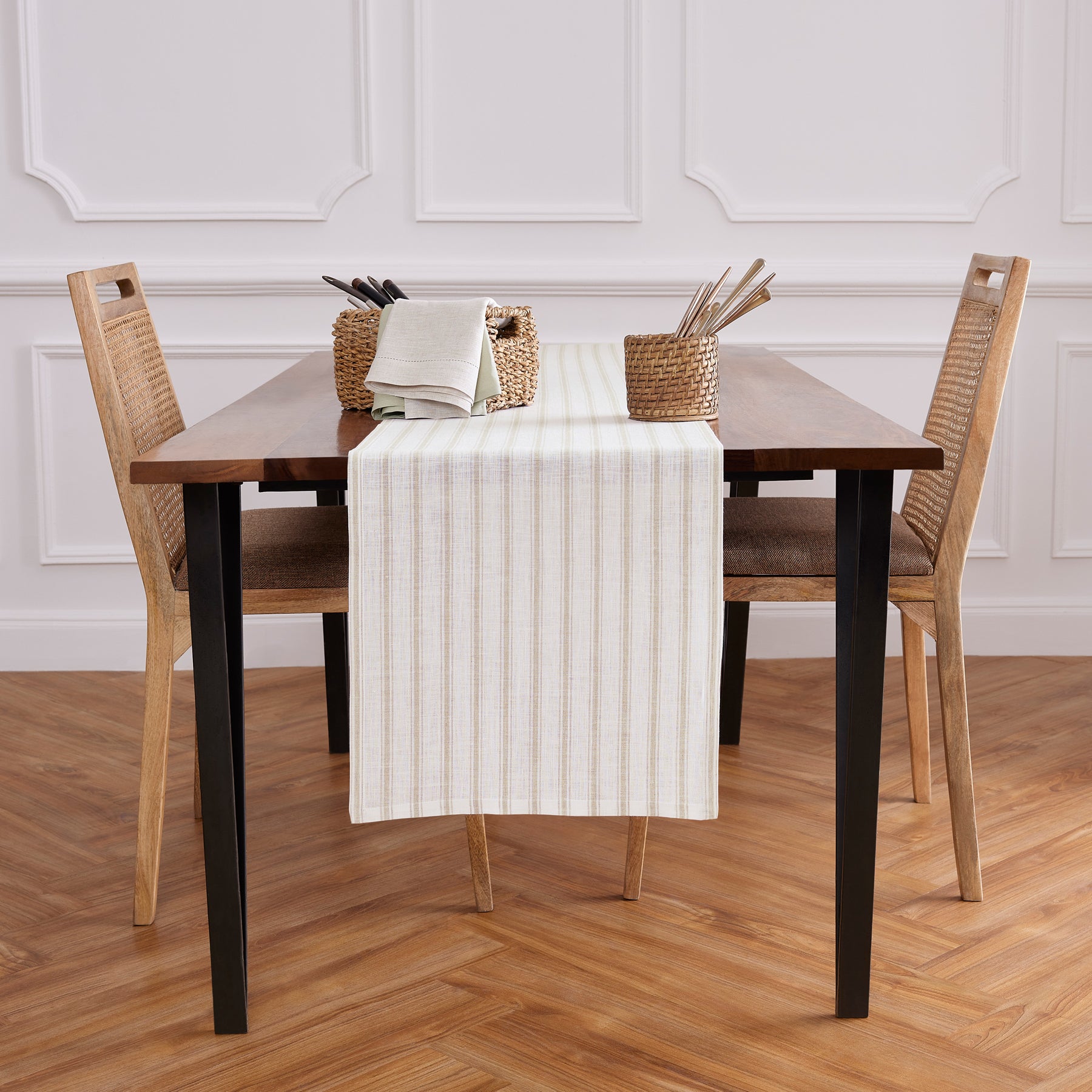 Capri Ticking Stripe Table Runner - 16 Inch & 18 Inch Wide Cotton Farmhouse Decor for Dining Table, Buffet, and Kitchen Island
