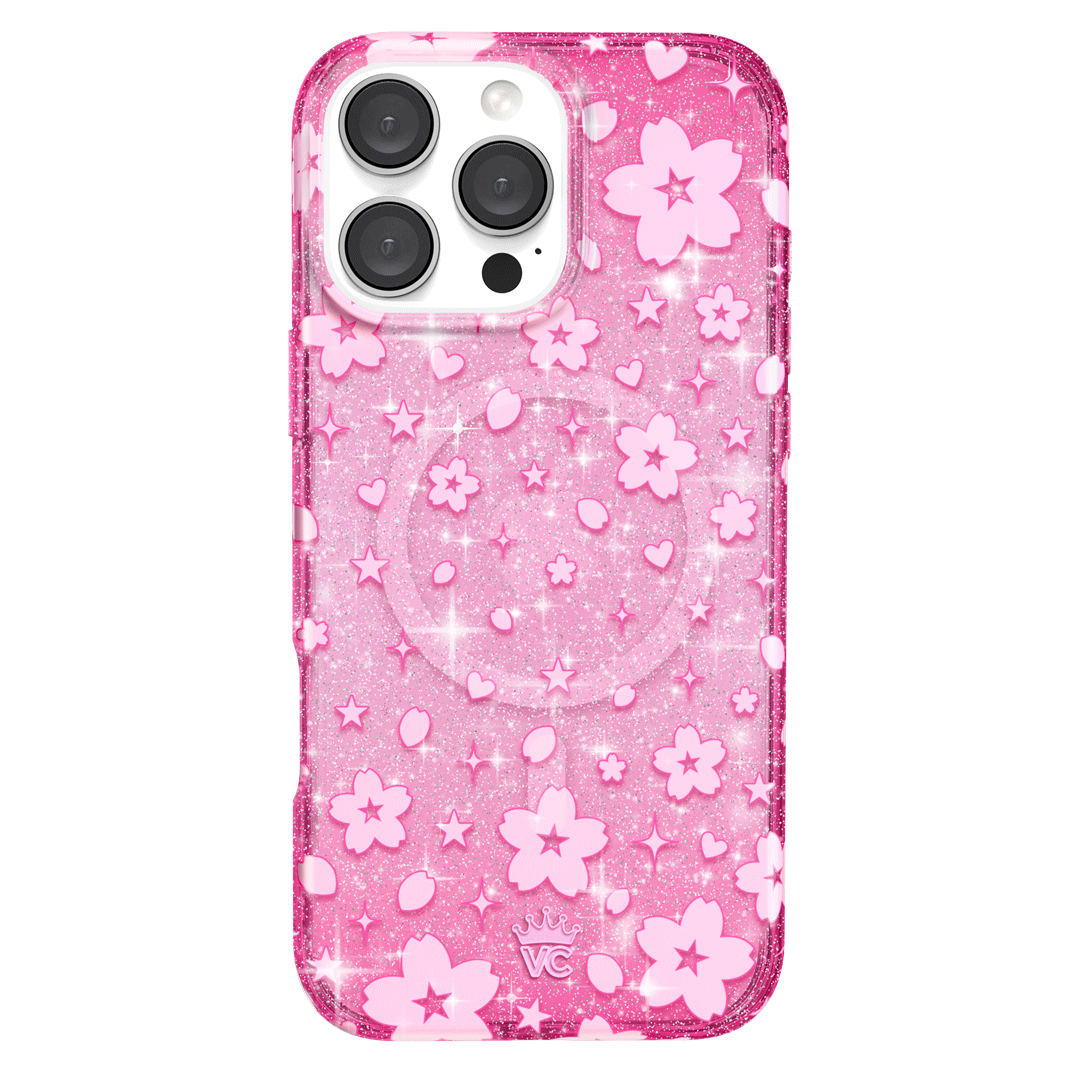 Cherry Blossom Glitter iPhone Case - Sparkling Floral Phone Cover for iPhone 13/14/15, Durable Shockproof Protection - Perfect for Spring Outfits & Everyday Use
