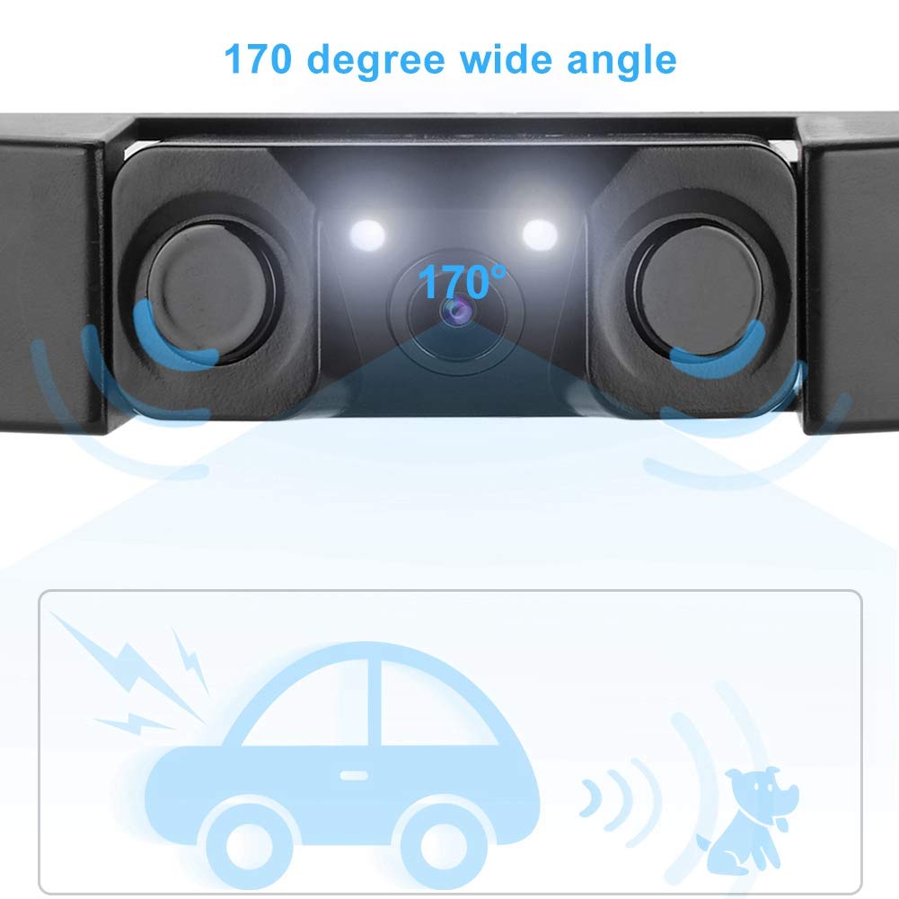 Universal Car License Plate Frame Backup Camera with 170° Wide View Angle & Parking Sensor - IP67 Waterproof Reversing Assist Security System for Vehicles | Perfect for Parking Assistance, Night Driving & Tight Space Maneuvering