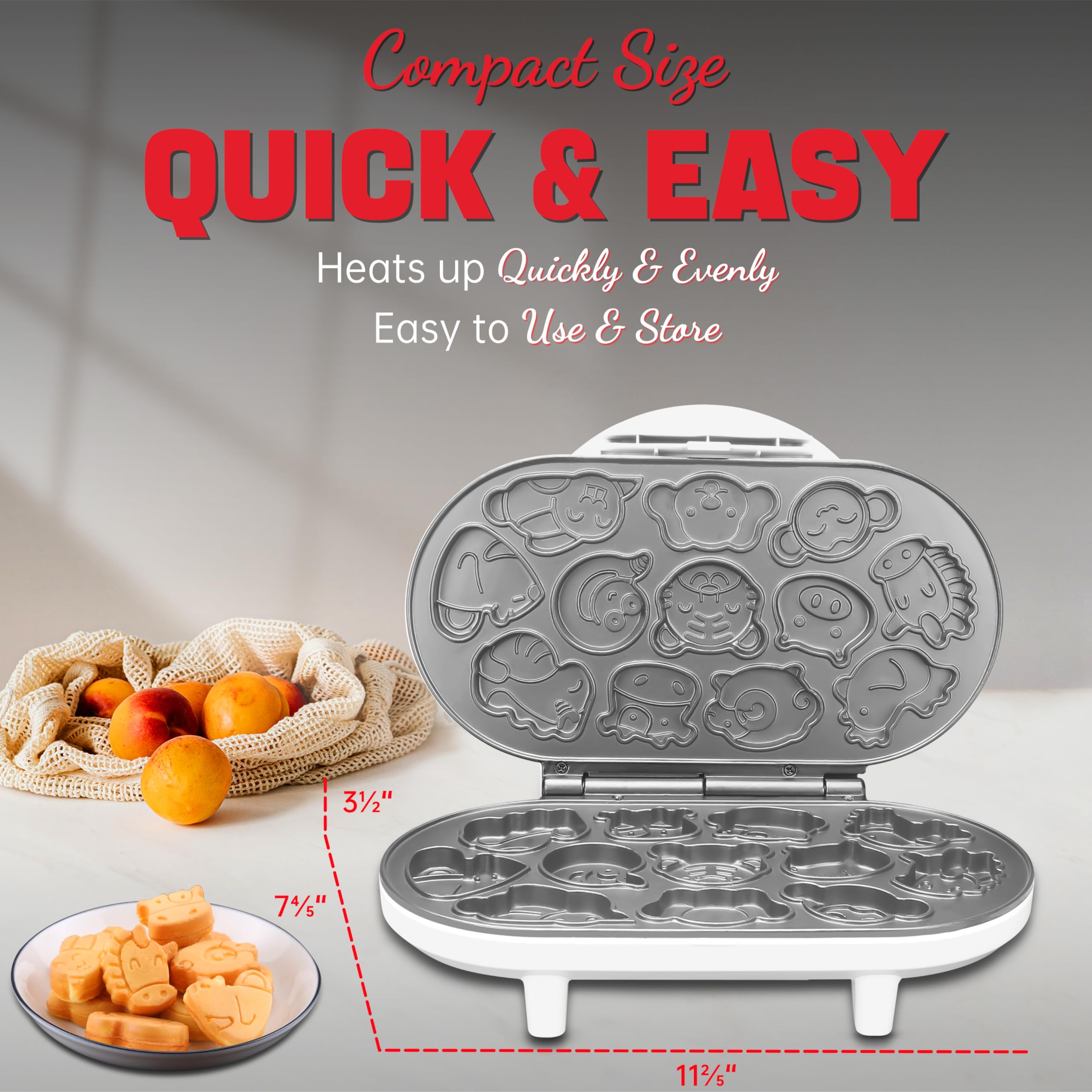 Mini Waffle Maker for Kids & Adults - 12 Animal-Shaped Pancake Molds, Non-Stick Electric Waffle Iron Machine - Perfect for Breakfast, Birthday Gifts & Holiday Cooking Fun (Christmas, Easter, Valentine's Day)
