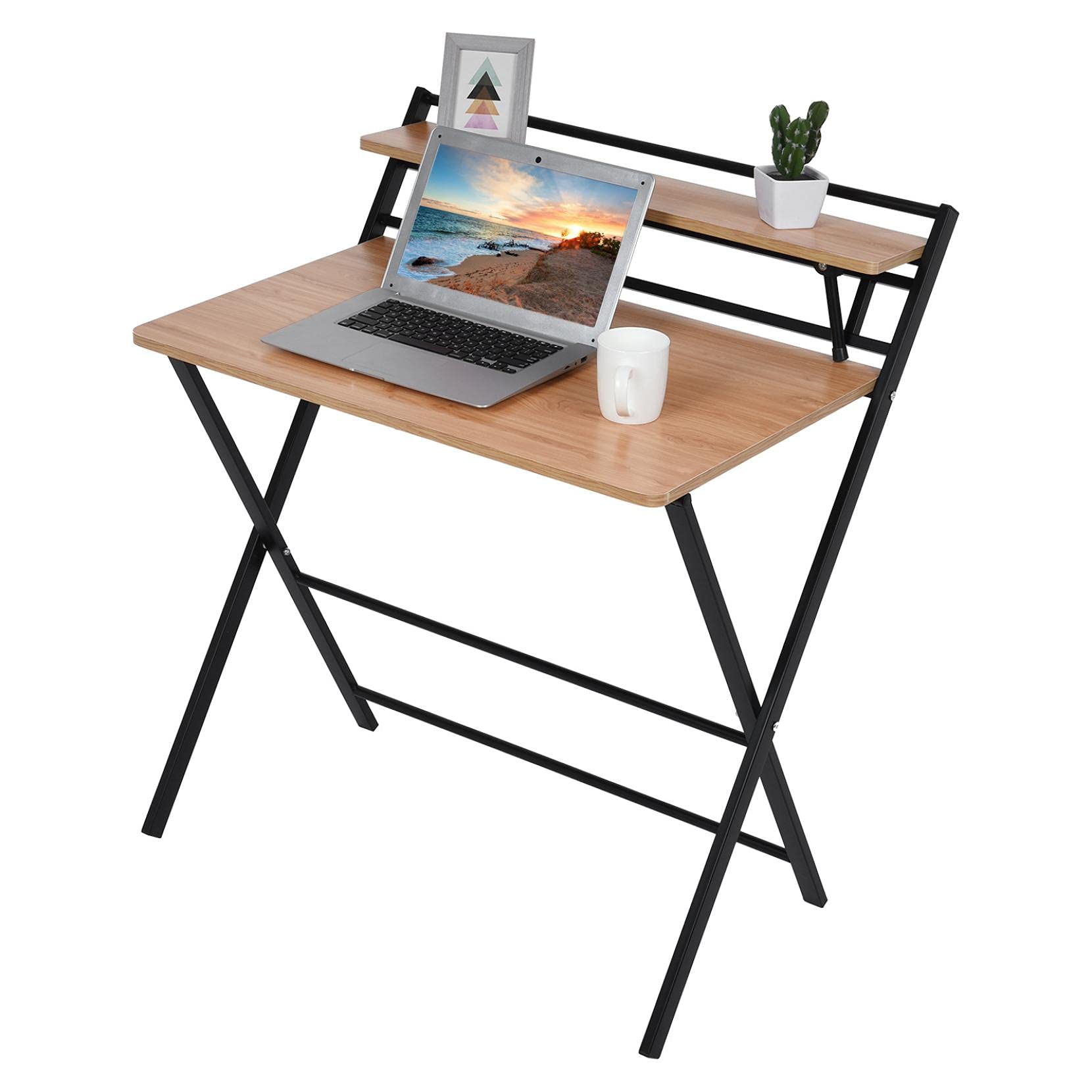 LVLONG Folding Study Desk for Small Space - Home Office & Laptop Writing Table (Khaki) | Space-Saving Workspace Solution
