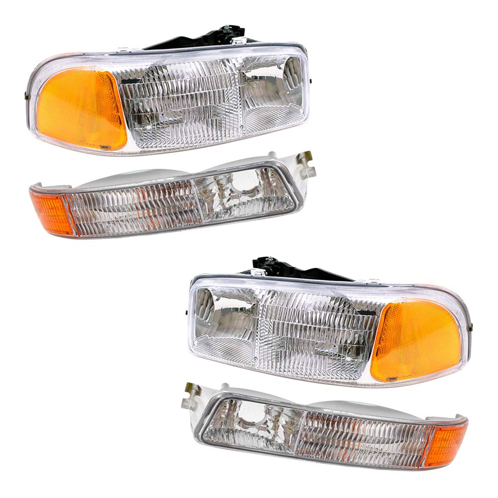 Replacement Headlights for 1999-2007 GMC Sierra - Driver & Passenger Side with Park Signal Marker Lights | Durable Aftermarket Headlamp Assembly for Improved Night Visibility | Perfect for Off-Roading, Daily Commuting & Truck Upgrades