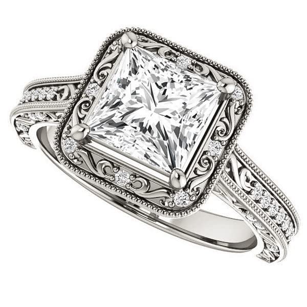 2 Carat Princess Cut Colorless Moissanite Engagement Ring Set for Women - Sterling Silver Wedding Bridal Ring Set with Half-Bezel Solitaire - Anniversary Promise Gift for Her (Perfect for Proposals, Weddings & Special Occasions)