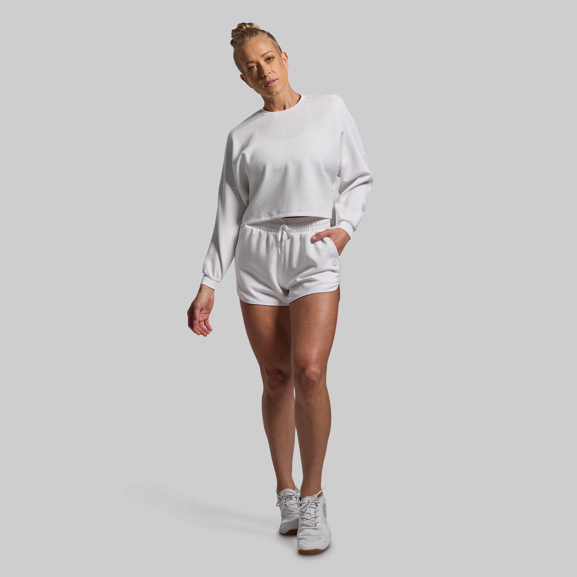 Lounge Lux Cropped Pullover Sweater - Soft White Women's Casual Knit Top for Coffee Dates & Weekend Outfits