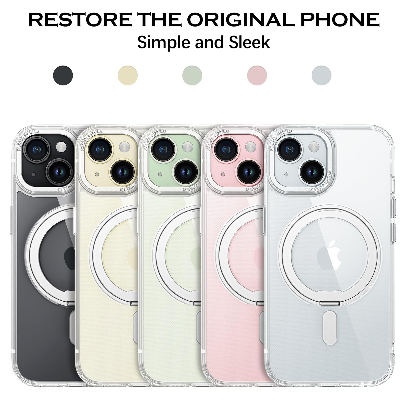 Magnetic iPhone 15 Case with 360° Rotatable Ring Stand - Shockproof Clear Cover for Work & Travel