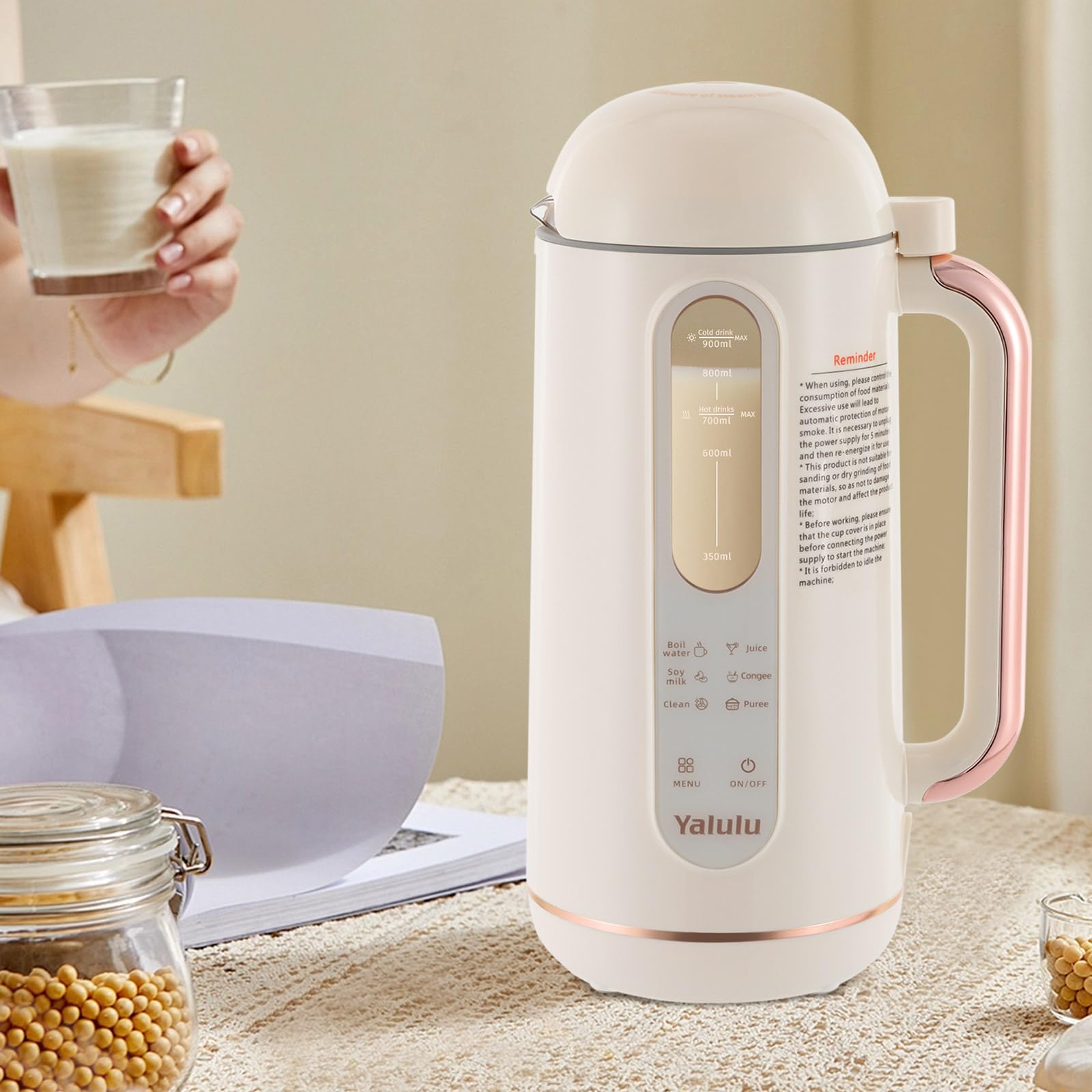 Mini Nut Milk Maker 23-30Oz - Electric Soy Milk Maker Machine for Homemade Almond, Cashew & Oat Milk - 110V White Beige Countertop Appliance - Perfect for Vegan, Dairy-Free & Healthy Smoothies at Home