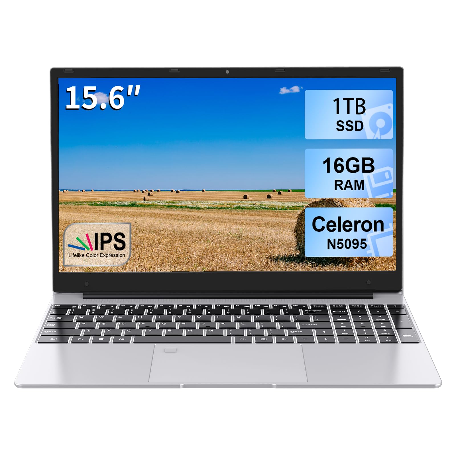 TUHUI 15.6 Inch Laptop Computer - 16GB DDR4 RAM, 1TB SSD, Fingerprint Unlock, Intel Celeron N5095 Processor, Windows 11 - Perfect for Office Work, Daily Tasks & Home Use