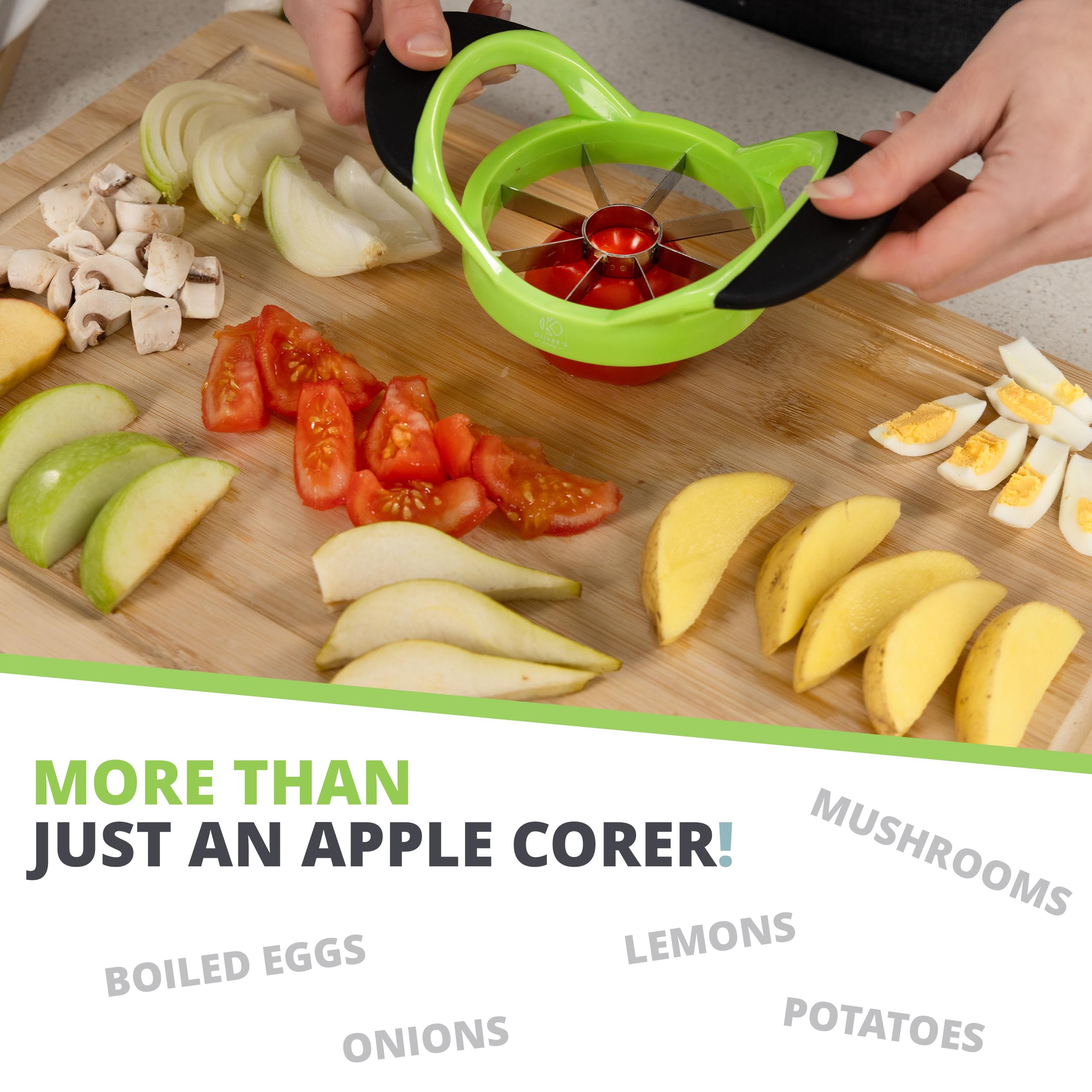 Oliver's Kitchen® Premium Apple Corer & Slicer - Effortless Fruit Cutter for Quick Snacks & Healthy Eating - BPA-Free Stainless Steel Blade with Non-Slip Ergonomic Handle - Perfect for Lunch Boxes, Baking, Salads & Kids Snacks