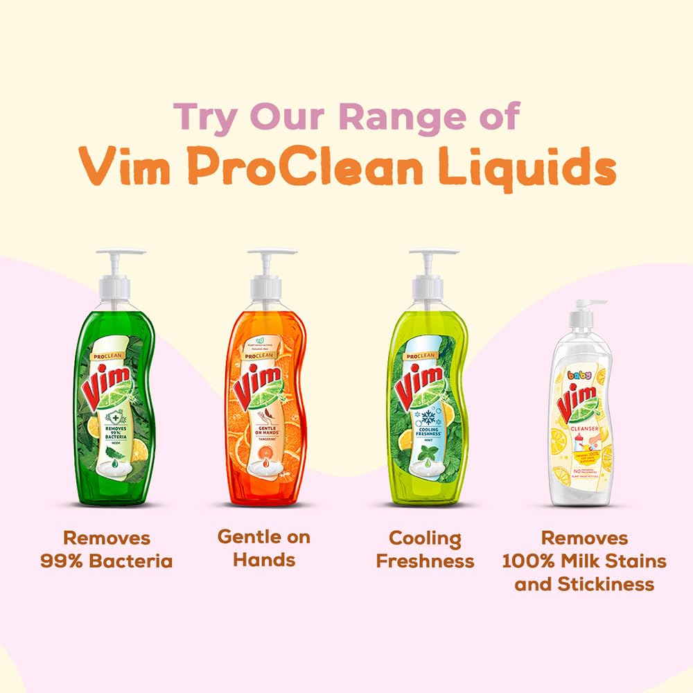 Vim Baby Dishwashing Liquid – Plant-Based Formula Removes 100% Milk Stains & Odors | Paraben & Phosphate Free | Safe for Baby Bottles & Utensils (500ml) – Gentle Cleaning for Infant Feeding Items